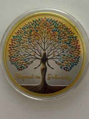 5/$25 Elegant in Sobriety Tree Coin - Multicolor Leaves in Protective Case